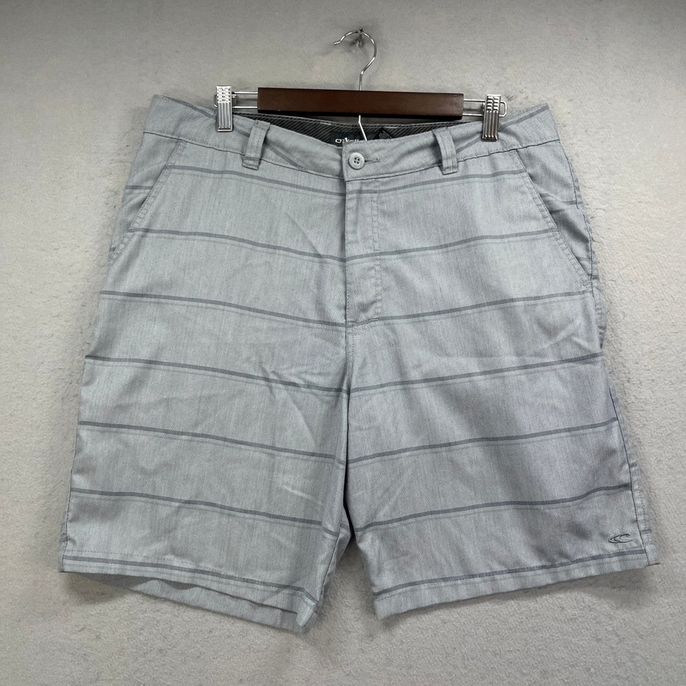 ONeill Hybrid Shorts Men 36 Gray Striped Chino Walk Casual Surf Beach Athleisure